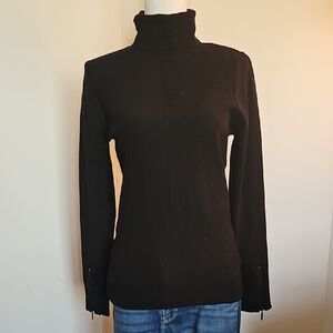 White House Black Market Black Zip Cuff Turtleneck